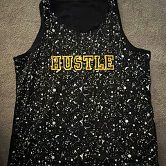 Men’s Black Splatter “HUSTLE” Logo Polyester Breathable Crew Neck Tank Top L