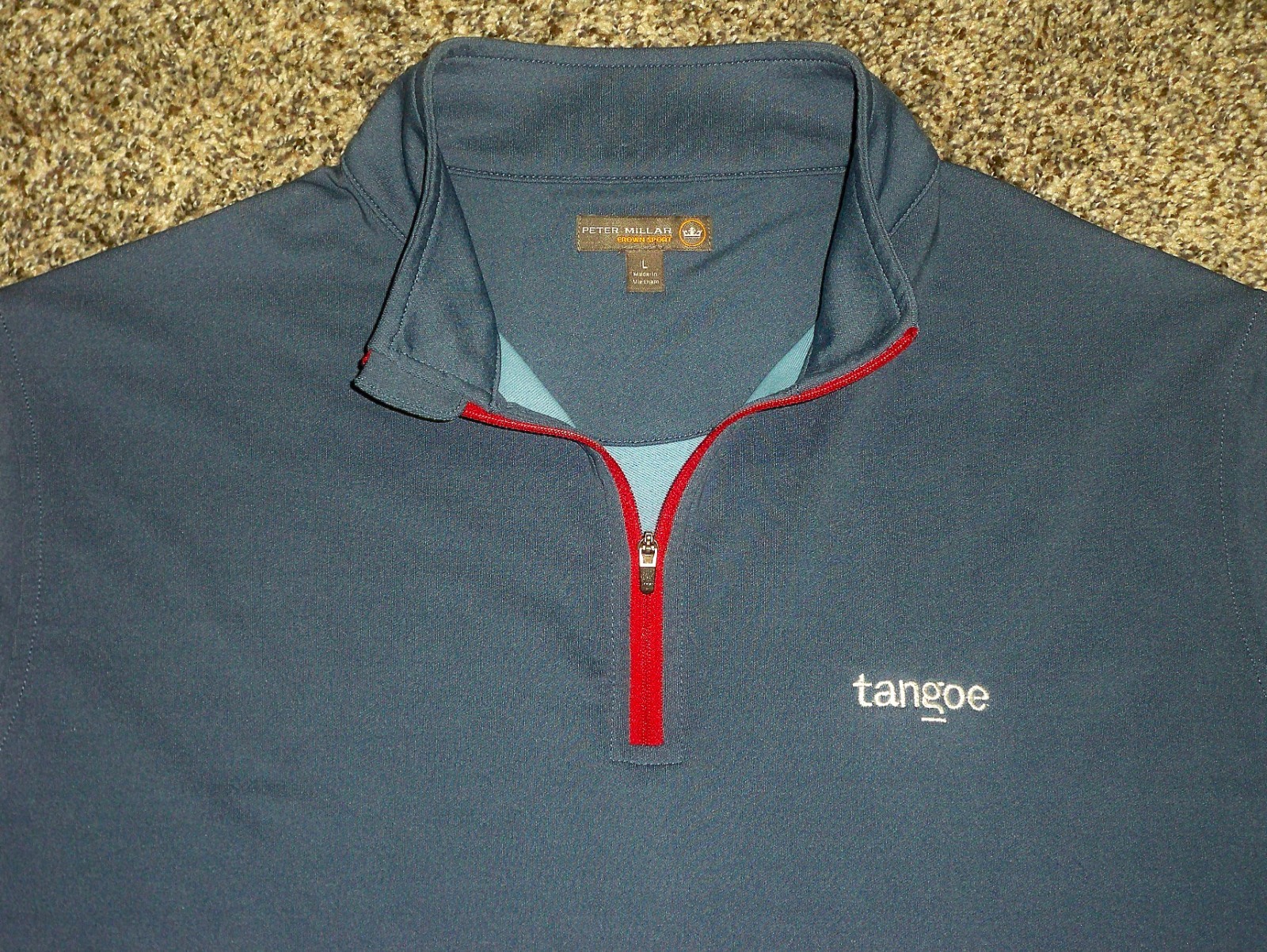 Men's PETER MILLAR Crown Sport 1/4 Zip Pullover L STEEL BLUE w/PM Crown & Logo gallery