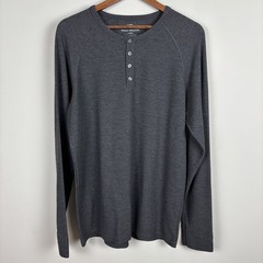 Mack Weldon Thermal Henley Shirt Men Large Gray Long Sleeve Waffle Layer Classic