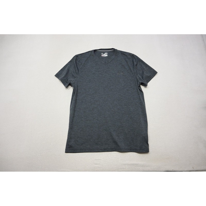 Under Armour T-Shirt Mens Medium Gray HeatGear V-Neck Short Sleeve Loose EUC gallery