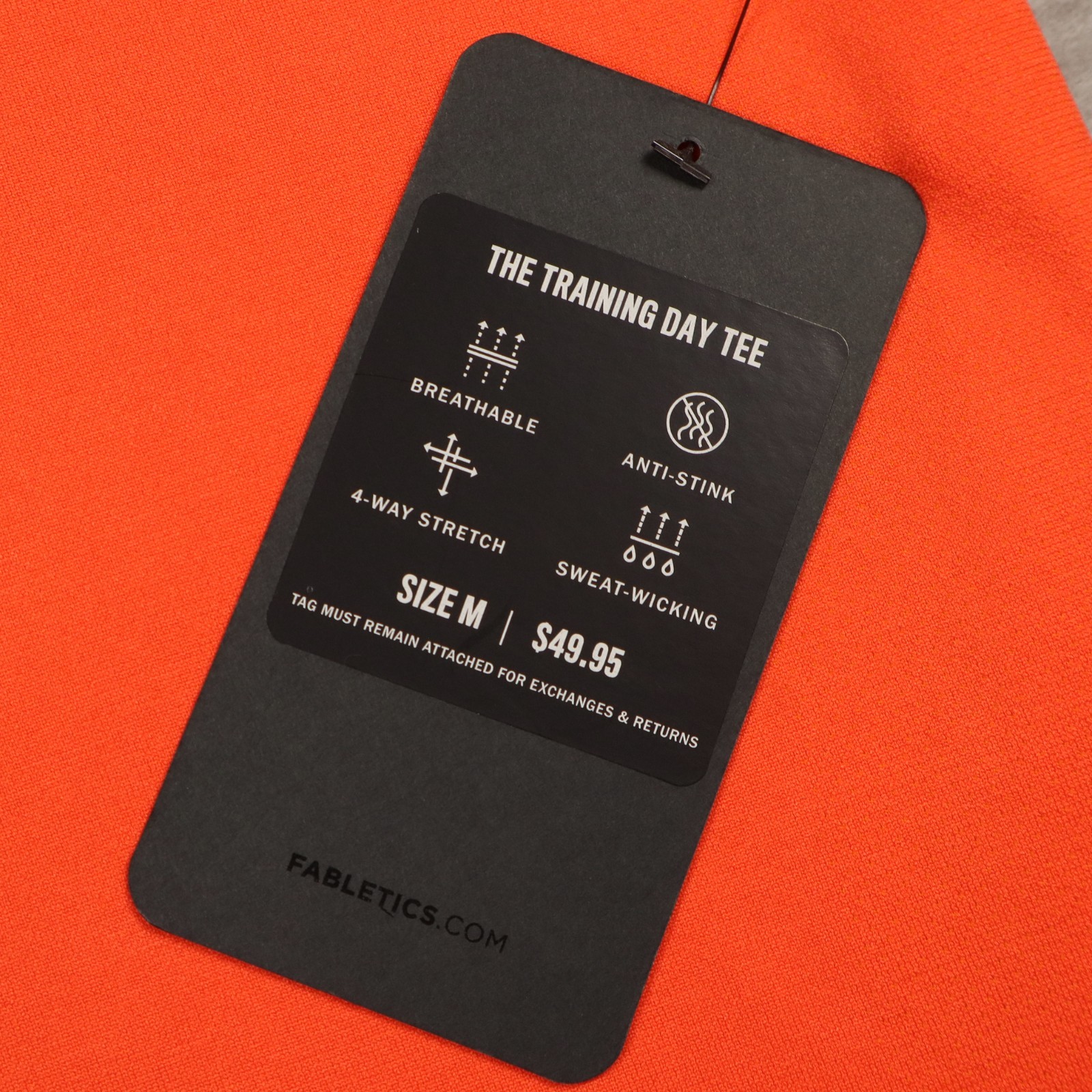 Fabletics Shirt Mens Medium Training Day Tee Orange Gym Workout Stretch NEW gallery