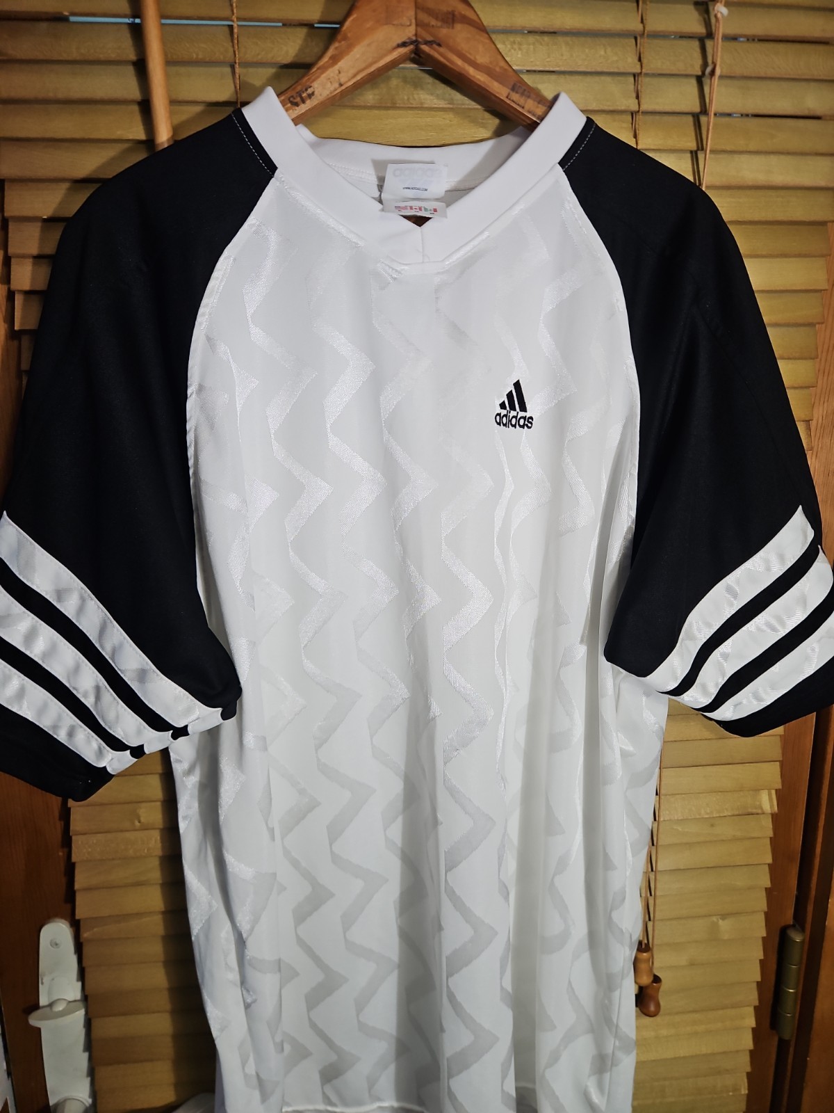 Vintage 90s Adidas Satin Silky Blank White Soccer Jersey 3 Stripes Men's XL gallery