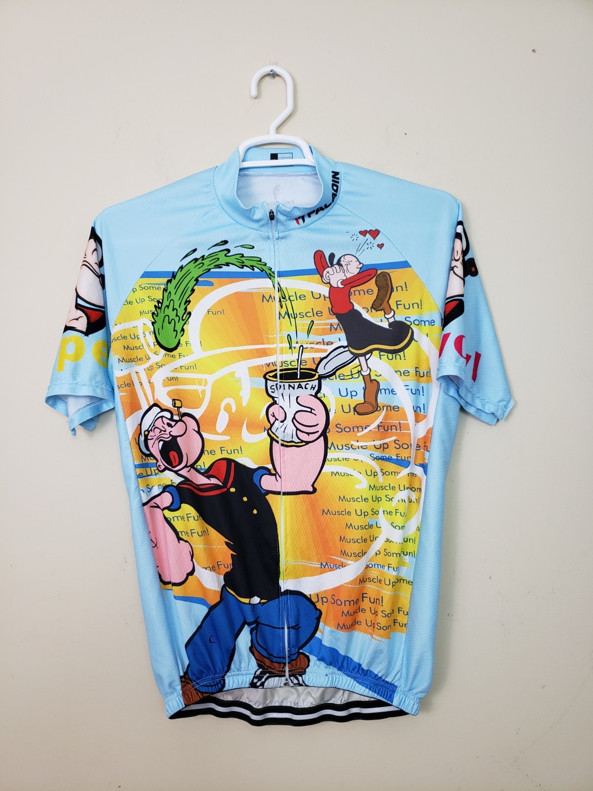 Paladin Popeye Cycling Jersey Mens XXXL Blue Full Zip 3 Back Pocket Graphic gallery