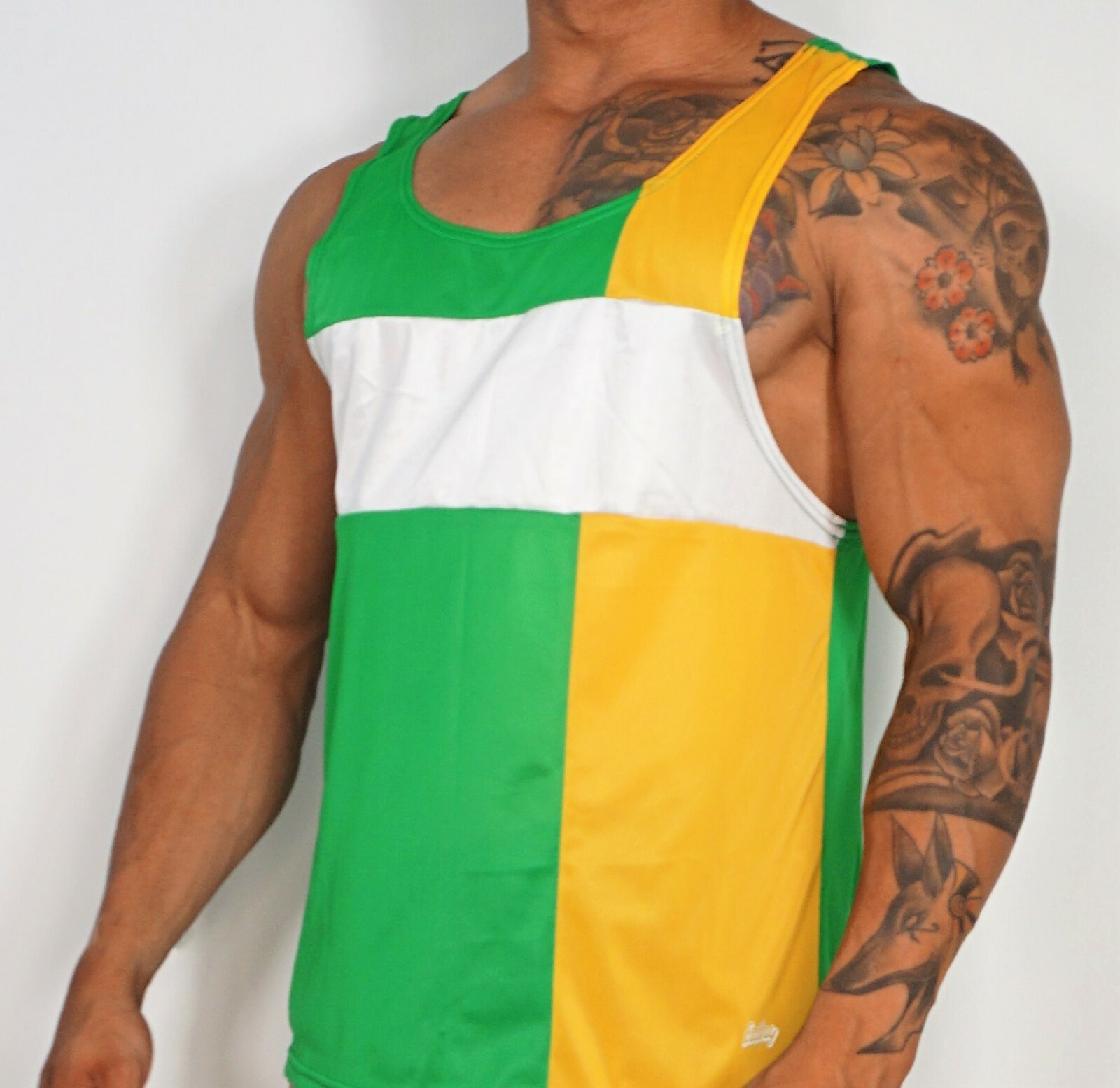 MEN'S GREEN SLEEVELESS NYLON TANK TOP SHIRT X-LARGE gallery