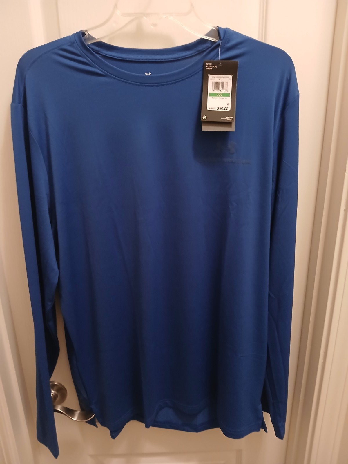 Under Armour Rush Loosegrear Performance Training Long Sleeve Blue Tee M NWT gallery