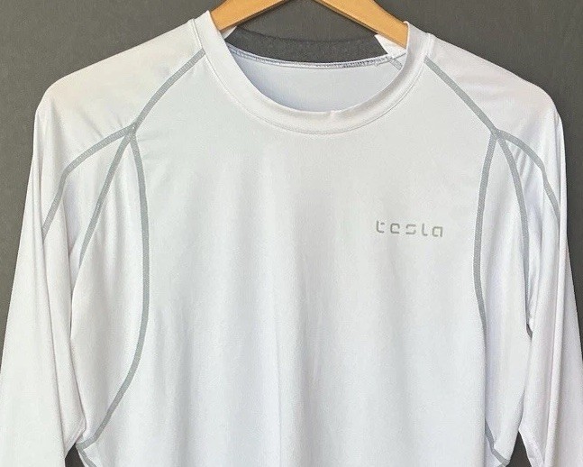 Tesla Men’s Active Shirt White X-Large Performance Long Sleeve Stretch Polyester gallery