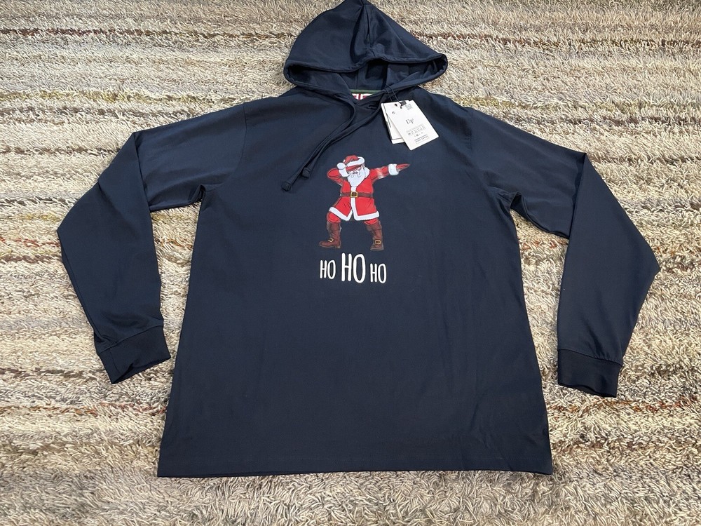 Denim & Flower Ricky Singh Santa Claus Mens Medium Navy Blue Hoodie Shirt LS $44