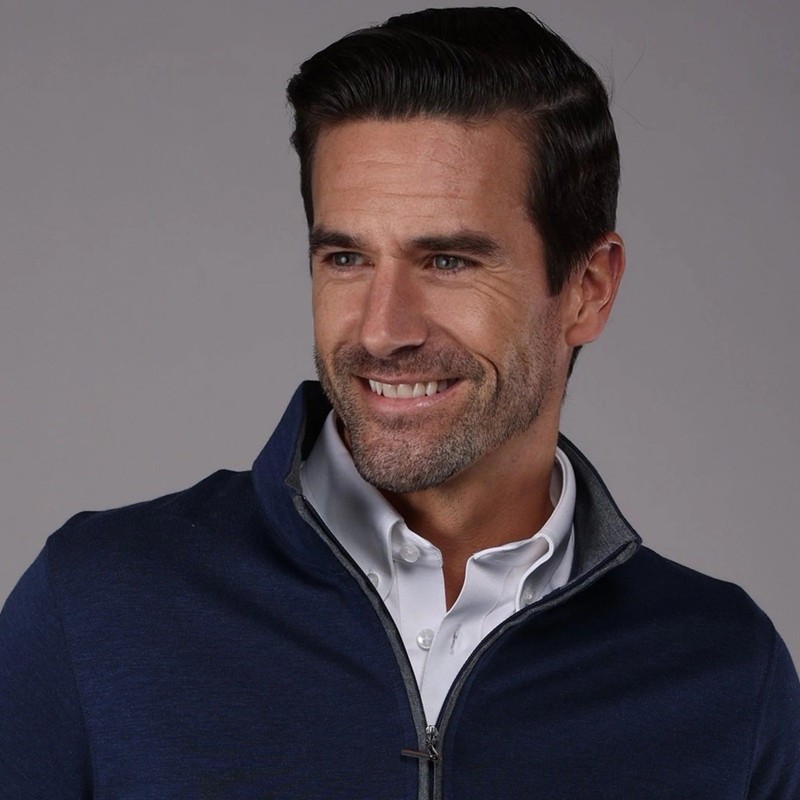 NWOT Collars & Co Heather Cloud Cotton Quarter Zip Navy Blue with Gray Trim XL gallery