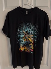 Graphic Print Short Sleeve Crew Neck Men’s L ,T-Shirt Black Fish Print