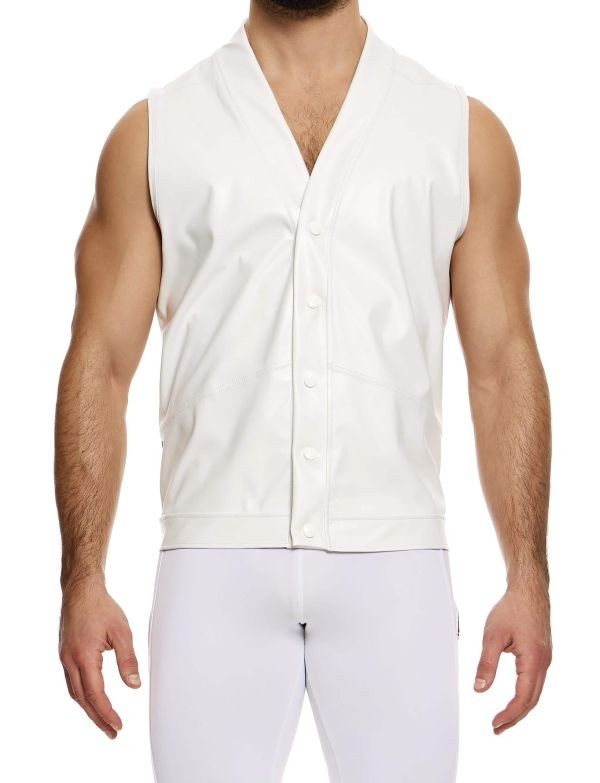 Modus Vivendi Leather-Look Sleeveless Tank Top With Press Stud White 20532 B100 gallery