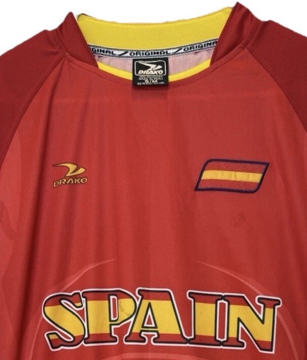 Drako SPAIN Soccer Red/Yellow Jersey Men Embroidered Spain Flag SS Crew S/M gallery