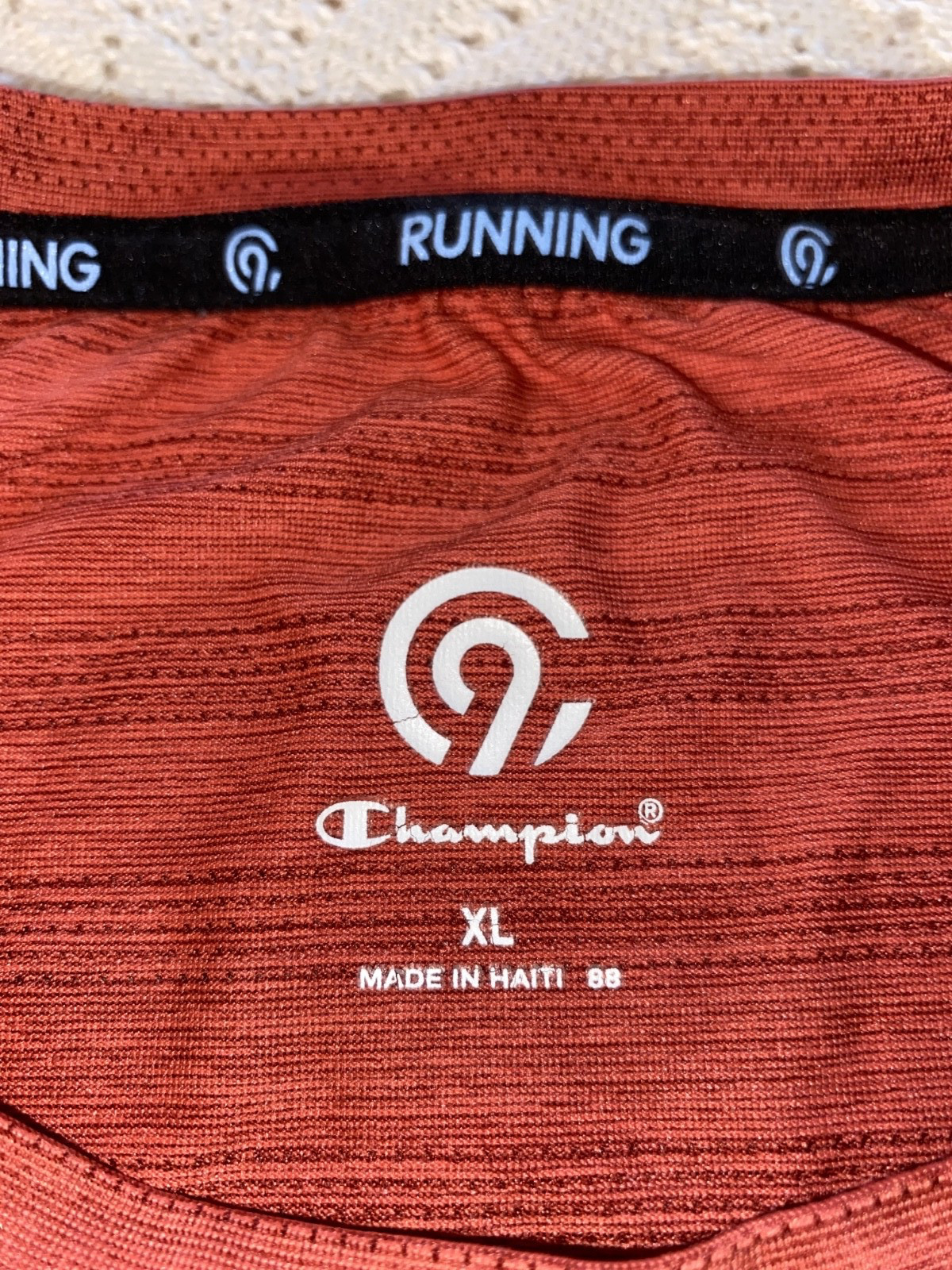 CHAMPION RUNNING TEE HEATHERED LOGO'D SIZE: XL, REDDISH ORANGE, PREOWN, FREE SHP gallery