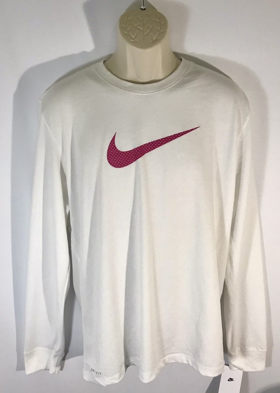 Nike Swoosh Logo Men's Long Sleeve Crew Tee Multiple Size White/Pink Berry gallery