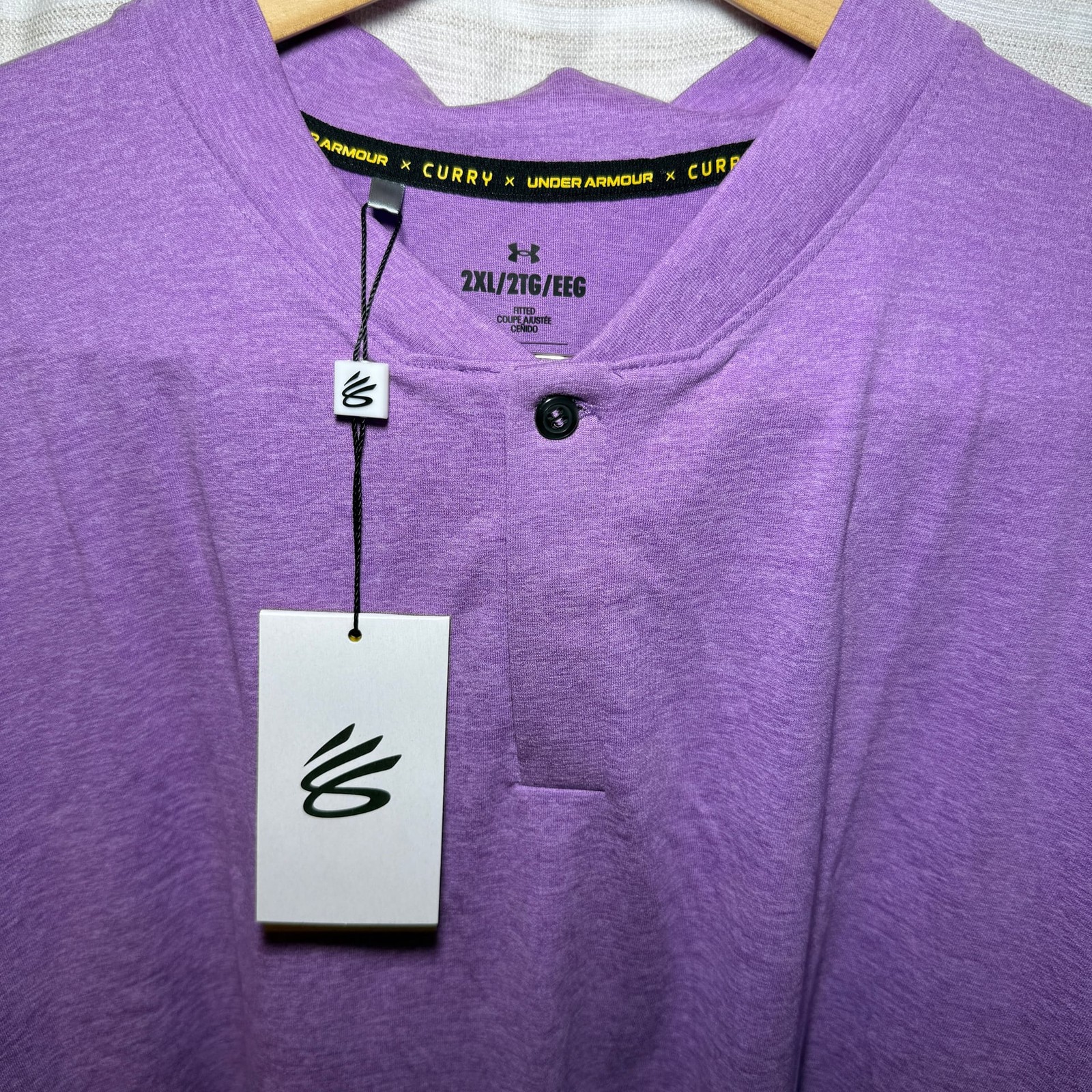 Under Armour Curry Splash Icon Purple Fitted Polo Shirt Men's 2XL Golf gallery
