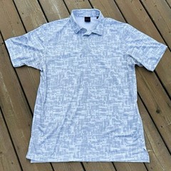 Dunning size L Performance Golf Polo Geometric Abstract Micro Print White Gray