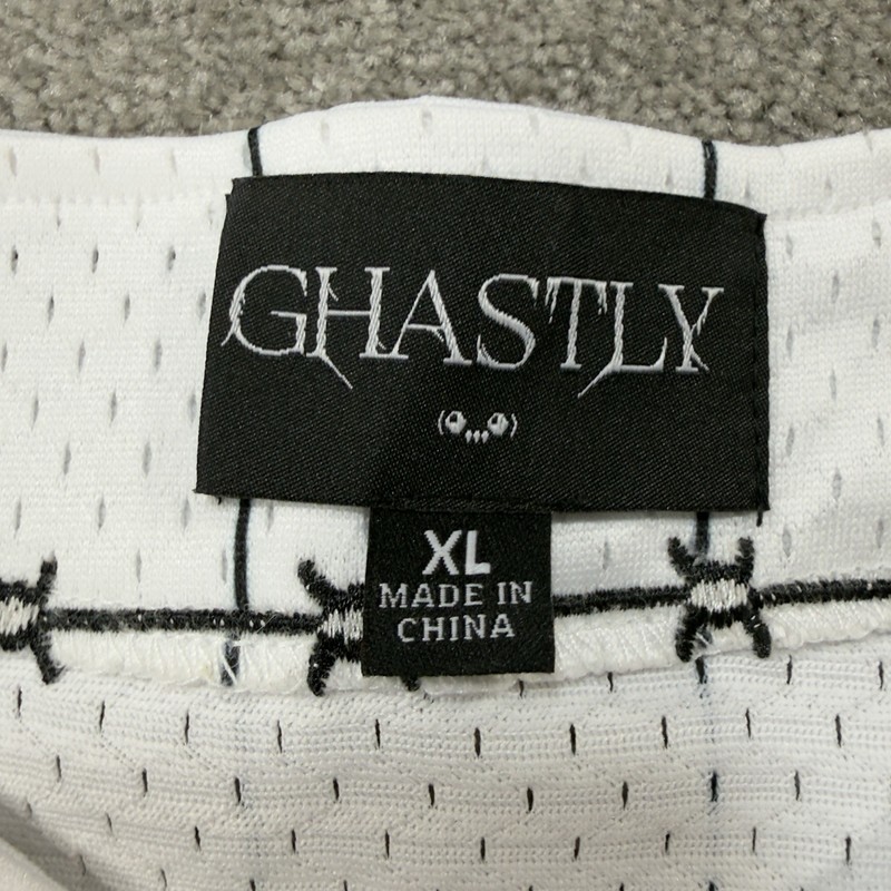 Ghastly Mens Flame Skull Baseball Jersey Button Front White Black XL Ghengar gallery