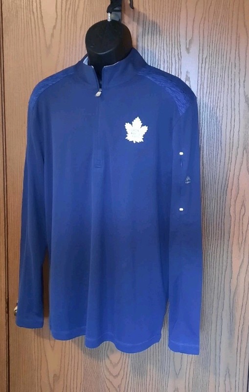 Toronto Maple Leafs Majestic Cool Base Mens Blue 1/4 Zip Pullover Shirt Size L gallery
