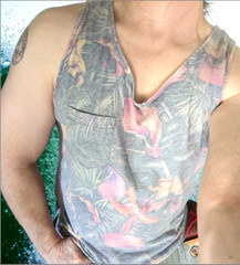 MEN’S TANK TOP: Arizona Jean Co Tropical Tiki Flowers Hawaii Pacific MEDIUM M