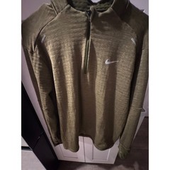Nike Men’s Olive Green Dri FIT Quarter Zip Long Sleeve Athletic Pullover Shirt