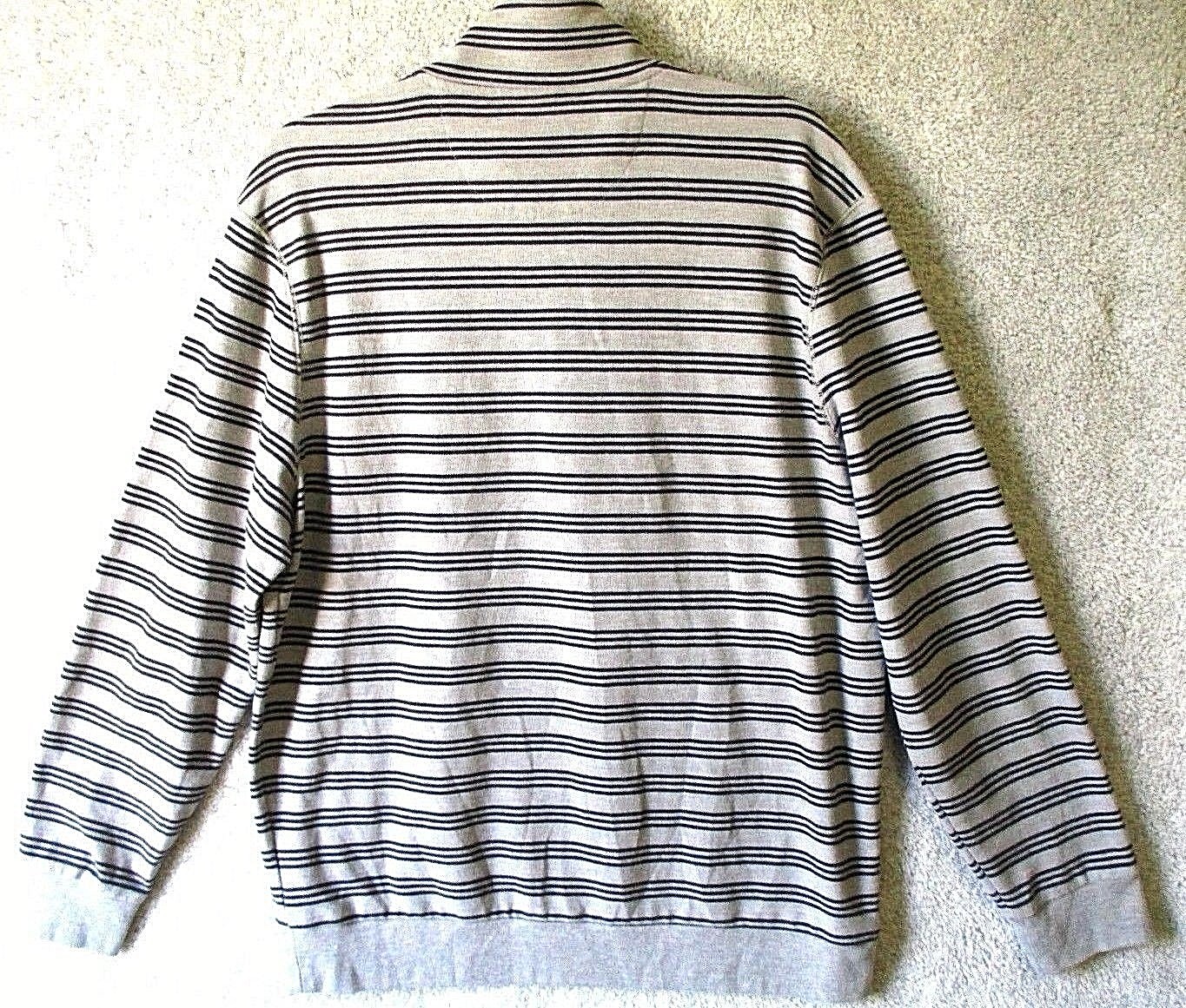 CLUB ROOM Men's Large Blue & Gray Striped Cotton Knit 1/4 Zip Polo Shirt gallery