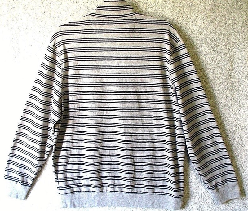 CLUB ROOM Men's Large Blue & Gray Striped Cotton Knit 1/4 Zip Polo Shirt gallery
