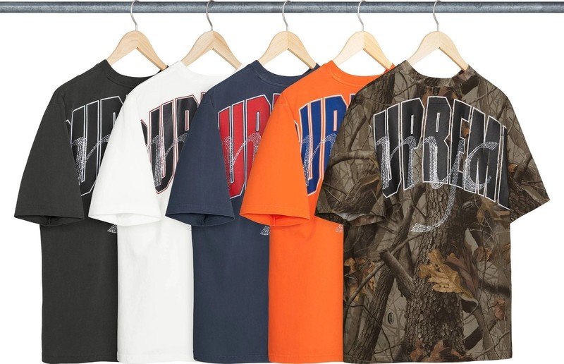 Supreme Rhinestone Script S/S Top Orange Black Camo White Navy 5colors 26SS gallery