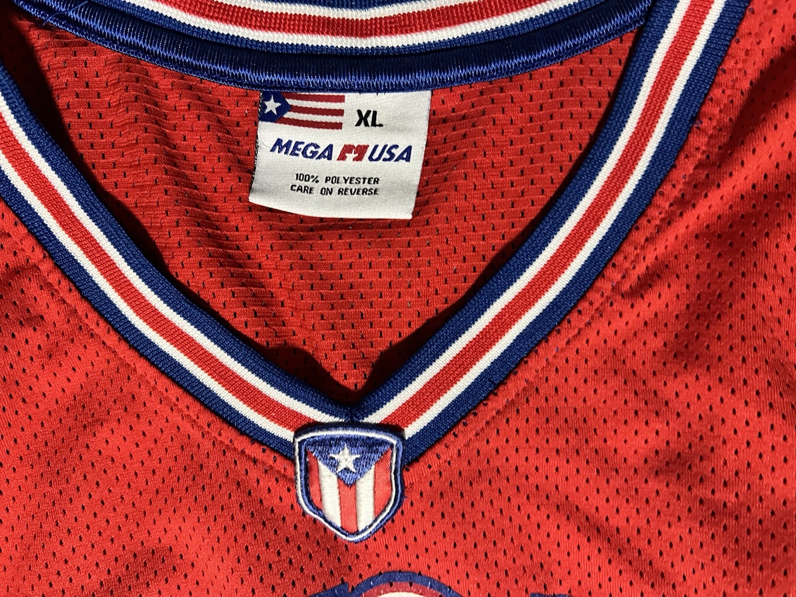 Mega Pro USA Puerto Rico #21 Mesh V-Neck Basketball Jersey Men’s XL Red/White gallery