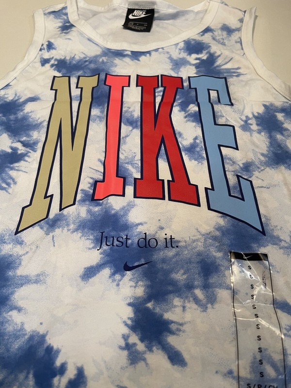 🔥NEW Nike Tie Dye Men's Size Small "Just Do It" Tank Top White Blue CK0154-100 gallery