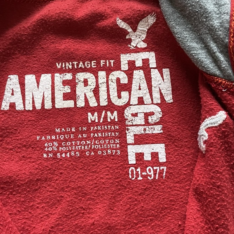 Vtg Y2K American Eagle Hooded Full Zip Sweatshirt Red / Gray Men‘s Size Medium M gallery