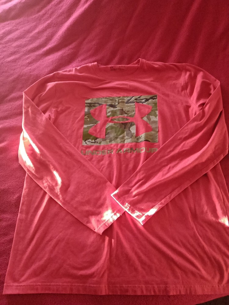 Under Armour Shirt Mens Large Red Camouflage Camo Print Long Sleeve Crew Neck