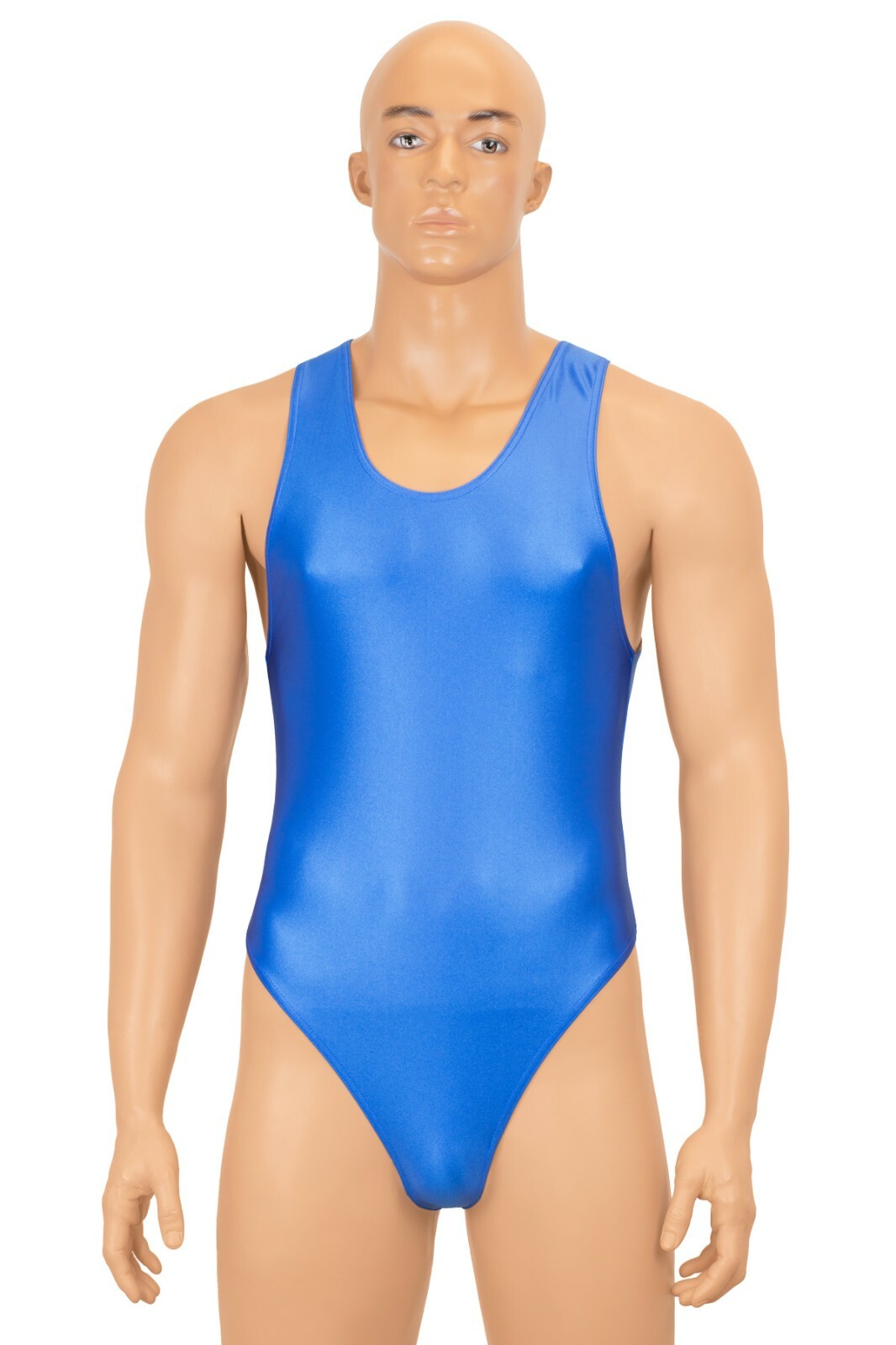 Men's wet look string body boxer shine stretch shiny elastic skin tight royal blue gallery