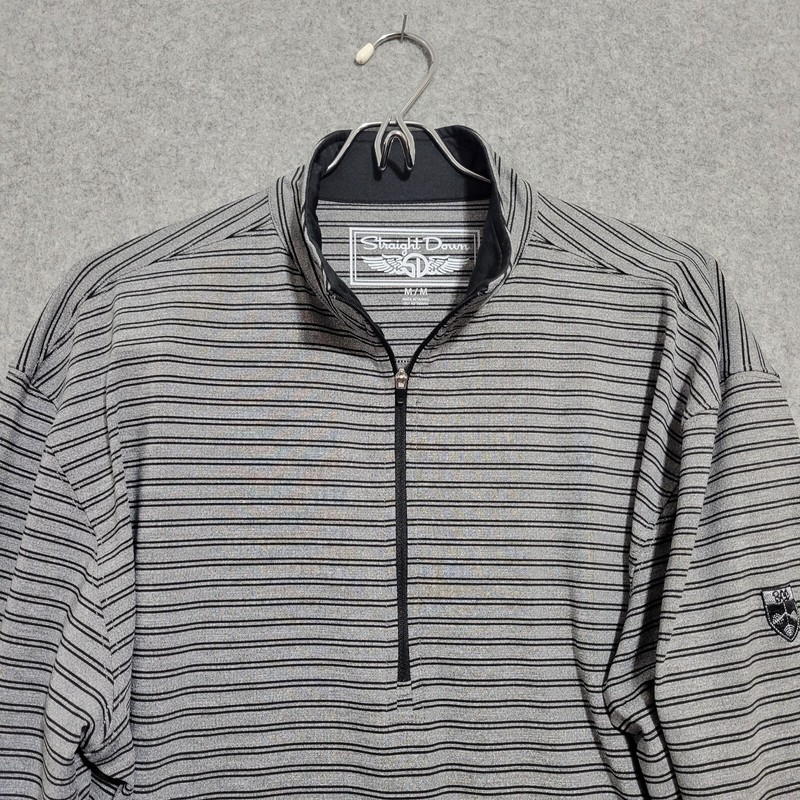 Straight Down 1/4 Zip Golf Pullover Men Medium Gray Black Stripe Long Sleeve gallery