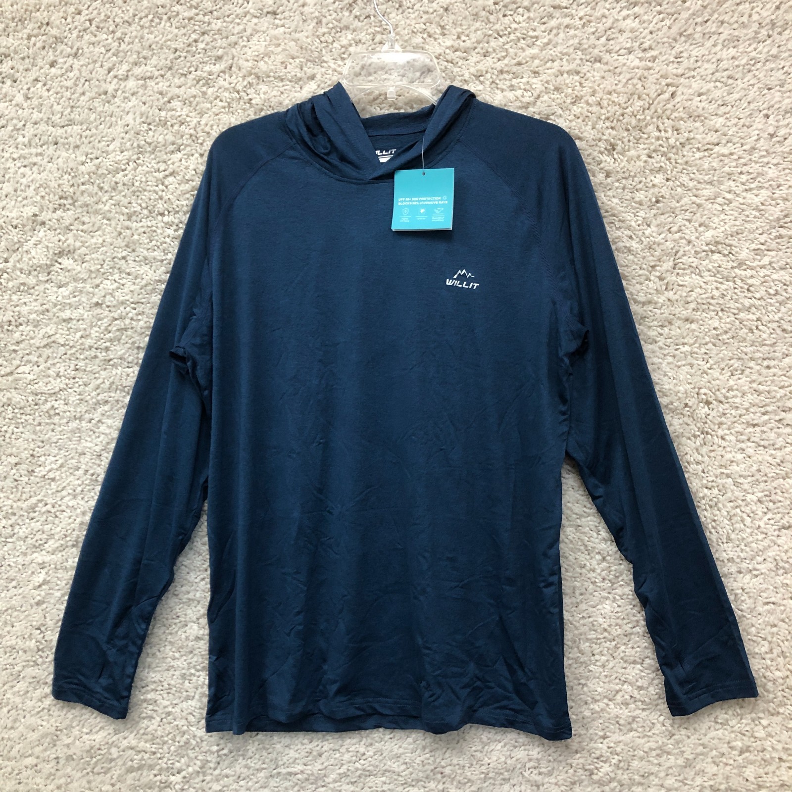 NEW Willit Shirt Medium Adult Blue Hooded Pullover Long Sleeve Fishing UPF50 Men gallery