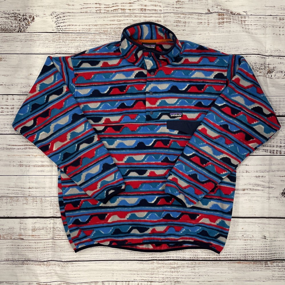 Patagonia Synchilla Fleece Pullover Snap Southwest Wavy Pattern Mens Size XL
