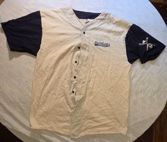 Vintage 90s Abbott Costello Whos On First Baseball Jersey XL Who 1 Cream Navy