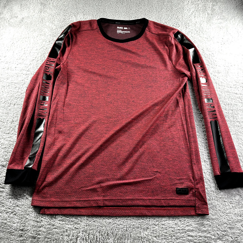 MSX Michael Strahan Shirt Mens Large Tall Red Athletic Long Sleeve Polyester