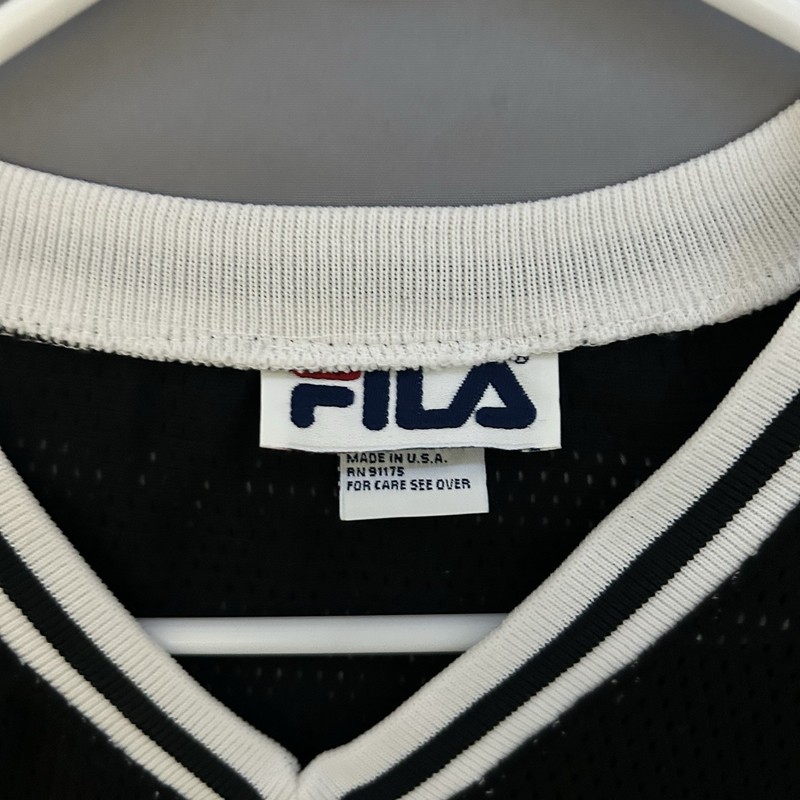 Vintage FILA V Neck T Shirt Mens Black White Ringer Spellout Logo Y2K Streetwear gallery