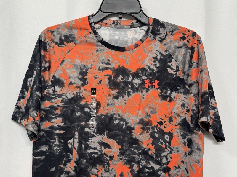 Under Armour Men’s Gray/Orange Tie Dye Short Sleeve Round Neck Stretch T-Shirt S gallery