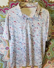 Obla Performance Golf Polo XL Red White Blue Splatter Print Quick Dry Stretch