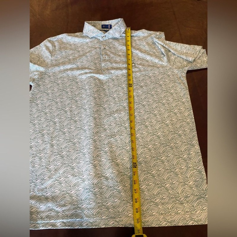 Stitch performance Golf Polo Men’s Large. Green and white pattern. Large. gallery