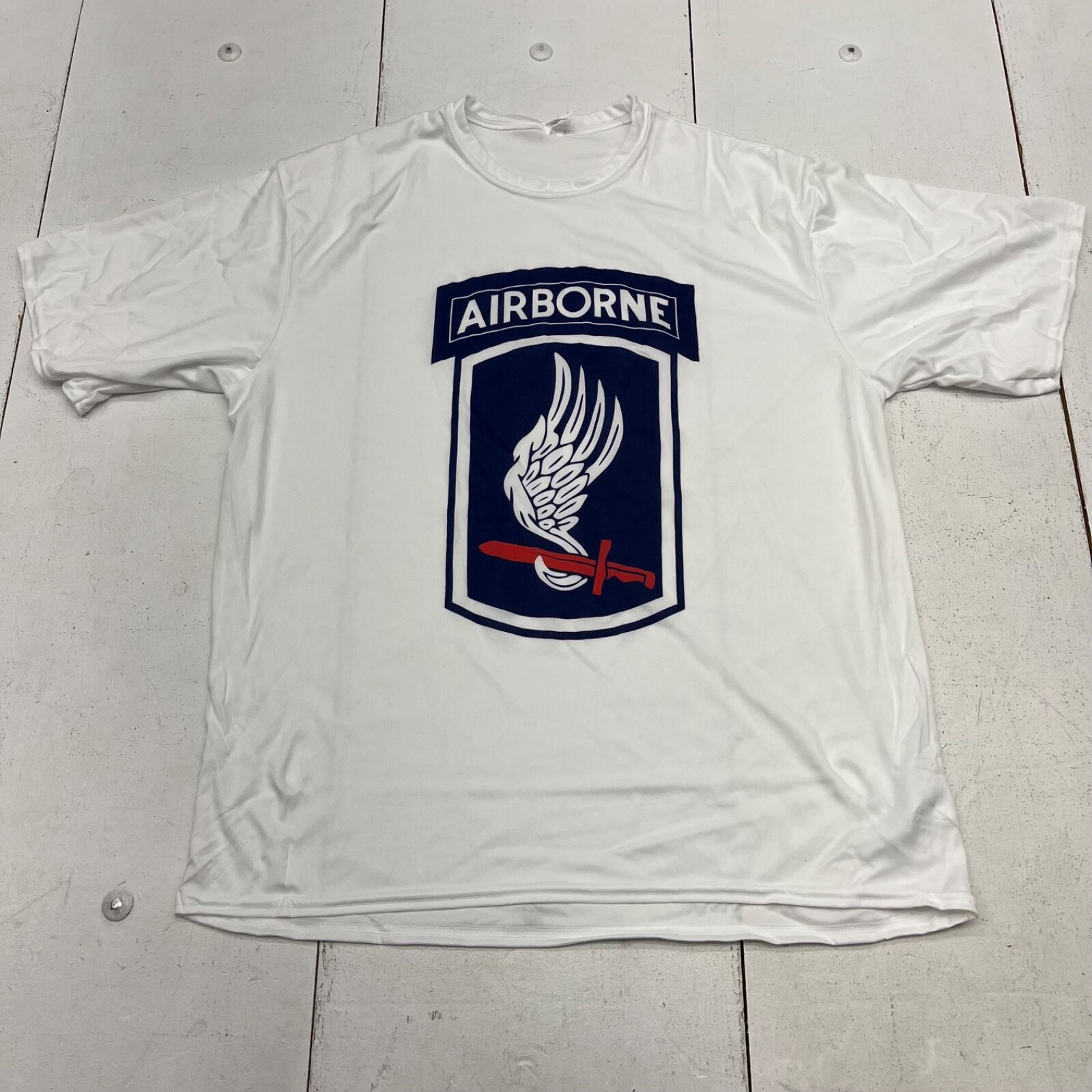 C2 Sport White Airborne Front Graphic Short Sleeve Athletic Shirt Mens Size L gallery