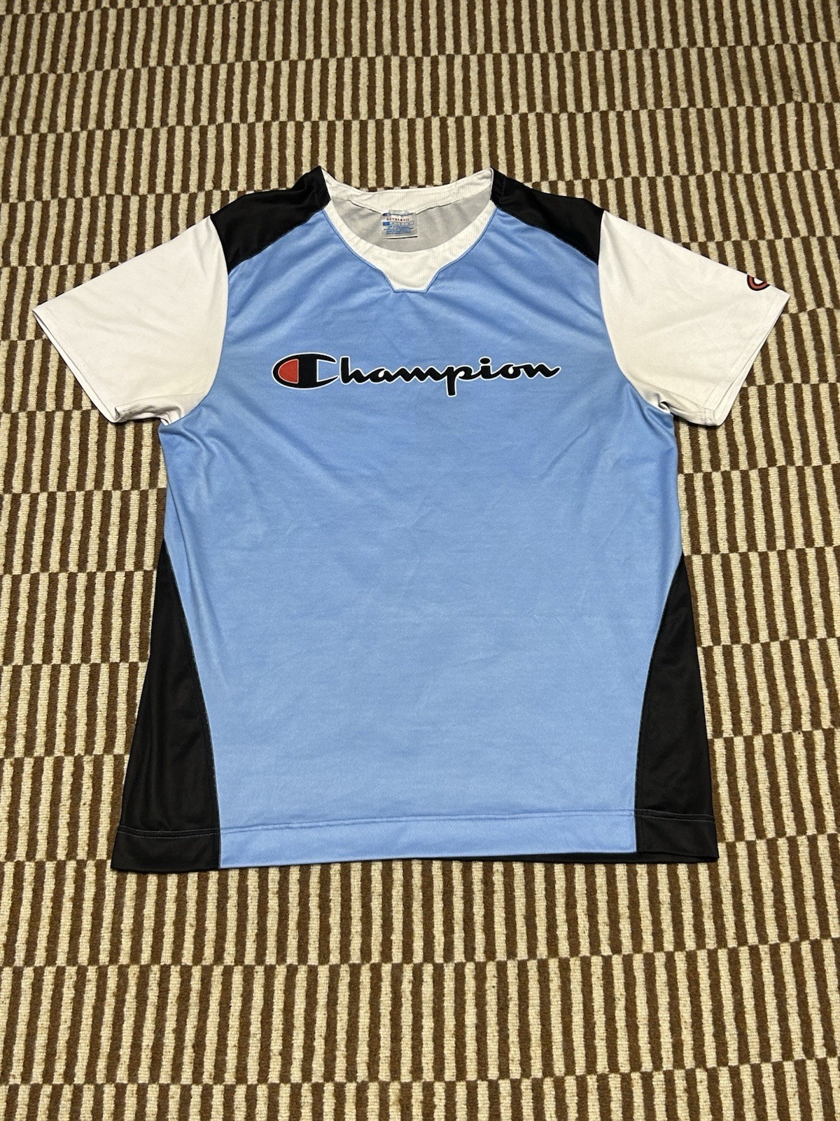 Champion Authentic Jersey Mens Large Blue Black White Mesh Shirt #19 gallery