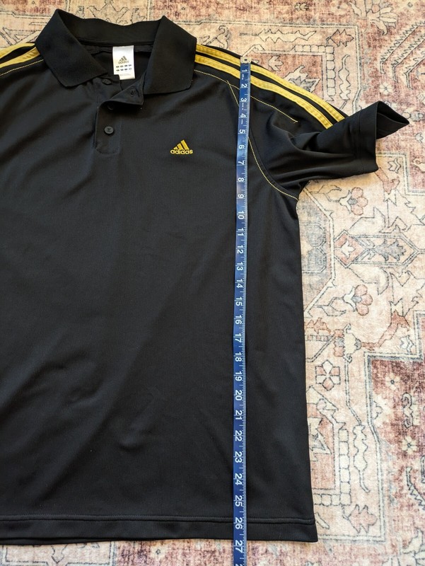 Adidas SAMPLE 3 Button Yellow Stripe Contrast Stitch Black Jersey Climalite L gallery