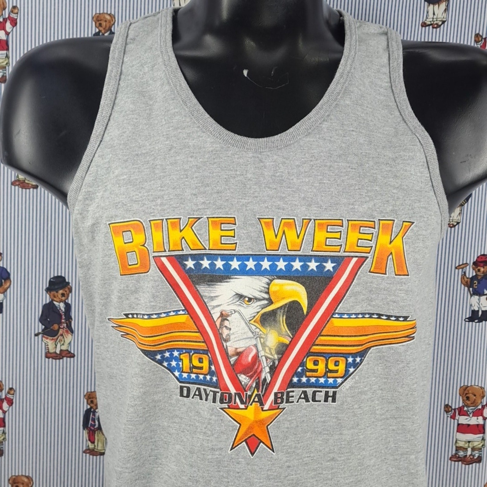 Vintage 99 Daytona Beach Bike Week double-sided Eagle graphic LG gray tank top gallery