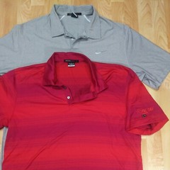 Lot 2 XL Nike Tiger Woods Golf Polo Shirts gray and striped red very good used