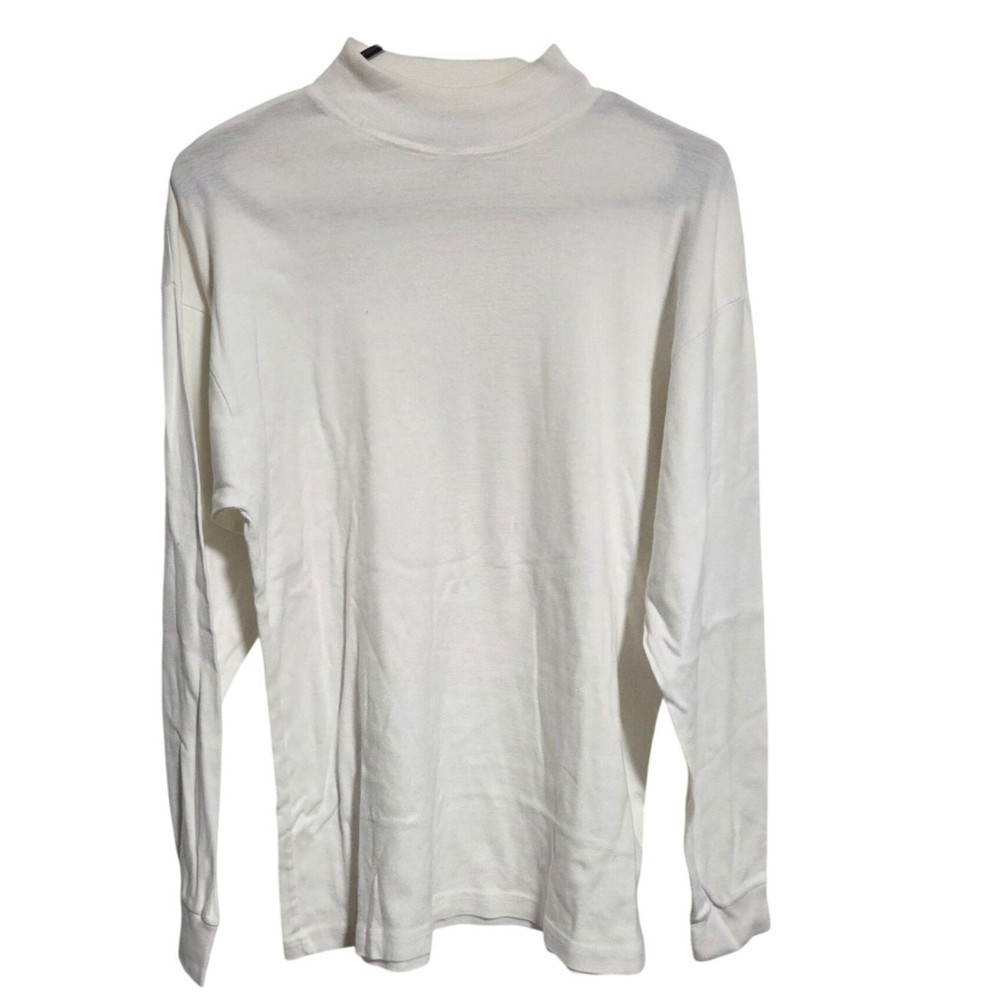 CM Sport Mock Turtleneck Basic Tee Mens Size Medium White Long Sleeve