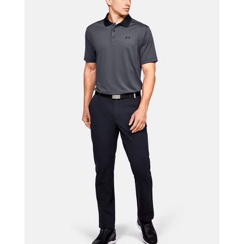 UNDER ARMOUR Men's Loose Light Gray RELEASE Stripe Knit Jersey Polo Top Shirt L gallery