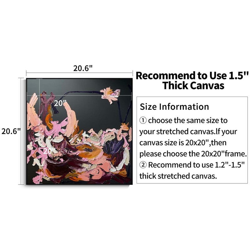 ARTGOW Metal Floating Frame for 20x20 Canvas Oil Paintings DIY Canvas Frame 1.5 gallery