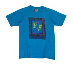 VTG 90s Oneita Blue Power-T Preshrunk Wave Board Single Stitch Graphic Tee Large
