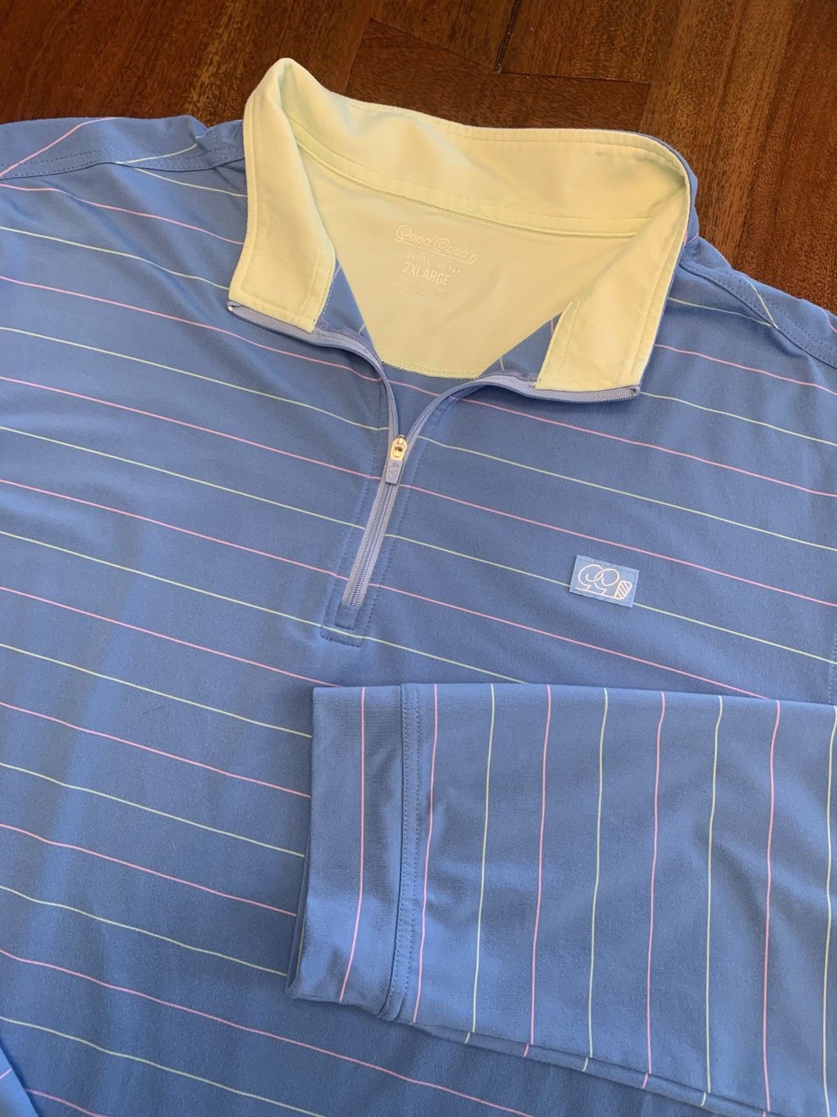 Good Good Jimmy Q-Zip Golf Pullover Mens 2XL Blue Stripes 4-Way Stretch 1/4 Zip gallery